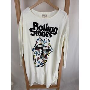 NWT People of Leisure Beige Rolling Stones T-Shirt Dress #1007 OS
